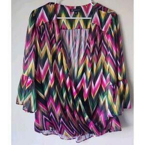 INC‎ International Concepts Chevron Stripe Blouse Size 0X Bold Bright Metallic
